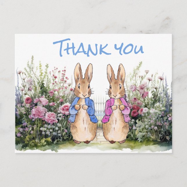 Cartão Postal Coelhos clássicos Obrigado (Frente)