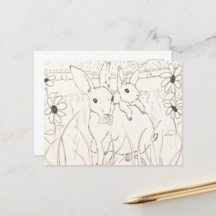 Cartão Postal Coelhos Coelhinhos De Bebê-Mãe Bonitos