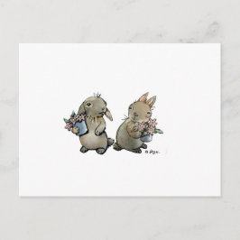 Cartão Postal Coelhos com Cartão-Postal de Flores