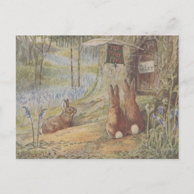Cartão Postal Coelhos de coelho da Páscoa com Retro Bonito (Frente)
