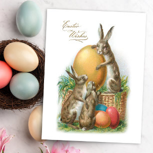 Cartão Postal Coelhos de Páscoa Engraçados e Ovos Pintados Vinta