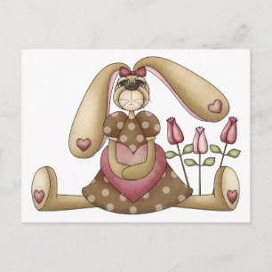 Cartão Postal Coelhos doces · Coelho, coração & rosas