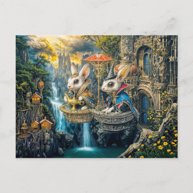 Cartão Postal Coelhos mágicos steampunk (Frente)