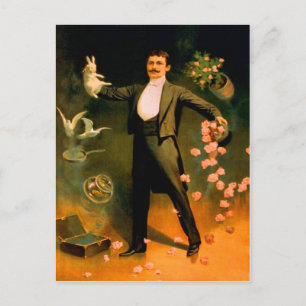 Cartão Postal Coelhos Magos Antigos Rosas Pombas Truques de Mági