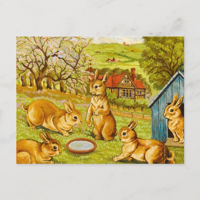 Cartão Postal Coelhos Springtime de Louis Wain (Frente)