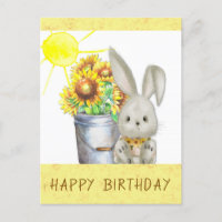 Coelhozinho de Girassol Fofo de Aniversário Feliz