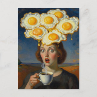 Cartão Postal Coffee and Eggs on the Brain Surreal Woman