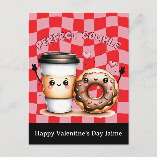 Cartão Postal Coffee Couple Funny Valentines Day Postcard (Frente)