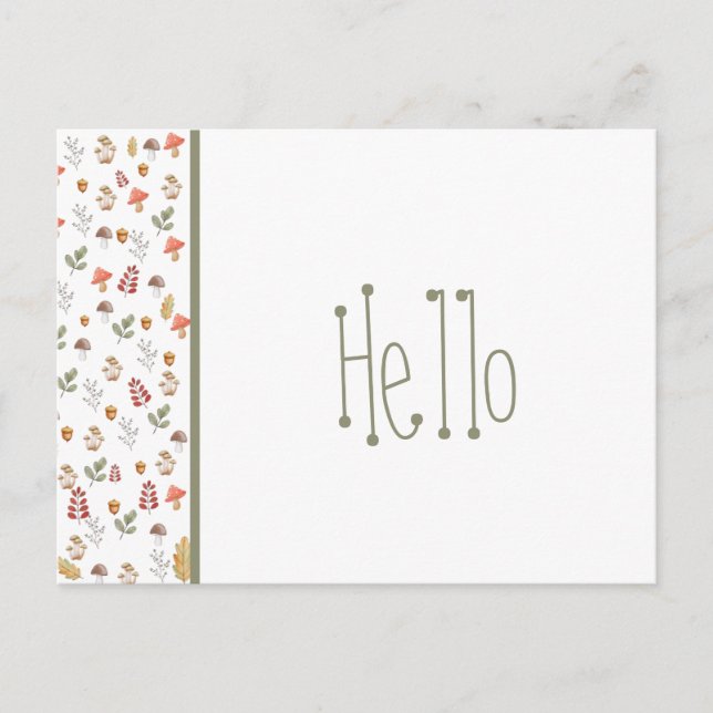 Cartão Postal Cogumelo Vermelho Vermelho Verde Marrom e Bolota  (Frente)