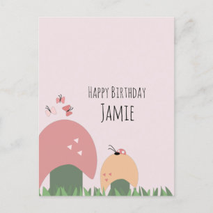 Cartão Postal Cogumelos, Borboletas e Damybugs Feliz Aniversário