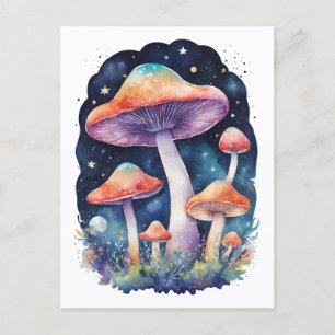 Cartão Postal Cogumelos Cósmicos Estilo de Arte Aquarela