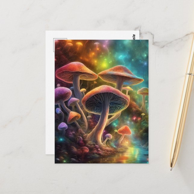 Cartão Postal Cogumelos de Fantasia Coloridos (Frente/Verso In Situ)