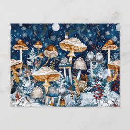 Cartão Postal Cogumelos Fantásticos Agrupados em Cena Noturna