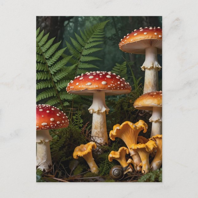 Cartão Postal Cogumelos Fly Agaric Floresta Botânica (Frente)