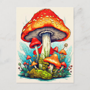 Cartão Postal Cogumelos Selvagens da Floresta