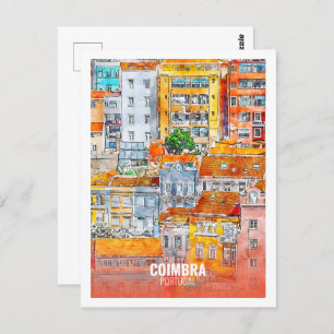 Cartão Postal Coimbra Portugal Famoso Viagem Watercolor Sketch