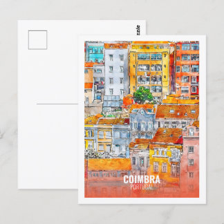 Cartão Postal Coimbra Portugal Famoso Viagem Watercolor Sketch