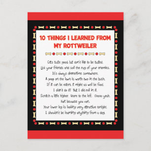 Cartão Postal Coisas Engraçadas Que Aprendi Com Meu Rottweiler