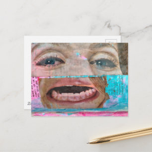 Cartão Postal colagem abstrata com olhos e boca