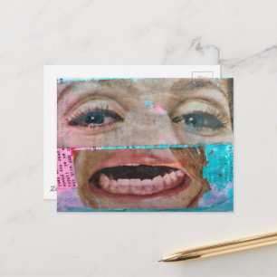 Cartão Postal colagem abstrata com olhos e boca de 1968