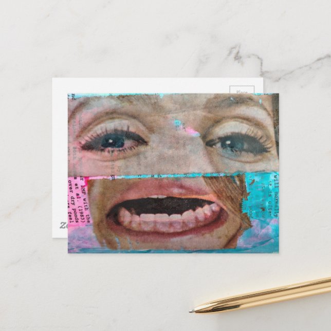 Cartão Postal colagem abstrata com olhos e boca de 1968 (Frente/Verso In Situ)