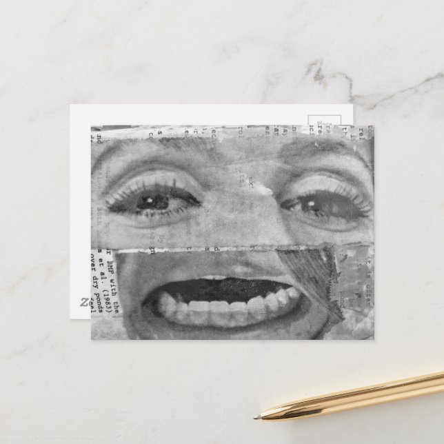 Cartão Postal colagem abstrata com olhos e boca preto e branco (Frente/Verso In Situ)