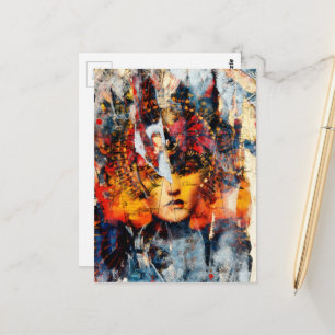 Cartão Postal colagem abstrata com rosto em mídia mista