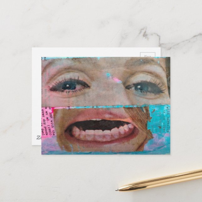 Cartão Postal colagem abstrata única com olhos e boca (Frente/Verso In Situ)