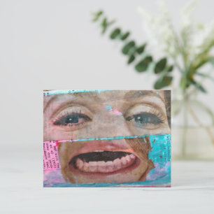 Cartão Postal colagem abstrata única com olhos e boca
