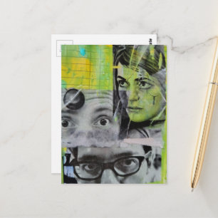 Cartão Postal Colagem Aleatória de Rostos Antigos em Verde