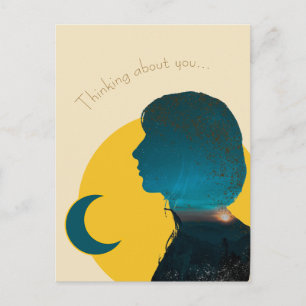 Cartão Postal Colagem Artística Azul "Thinking About You"