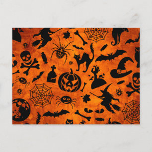 Cartão Postal Colagem Assustador de Halloween com Bruxa, Abóbora