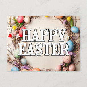 Cartão Postal Colagem Colorida da Páscoa de Ovos e Flores