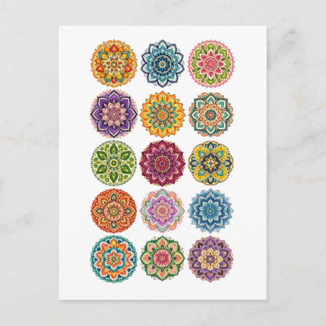 Cartão Postal Colagem Colorido de Mandala (Frente)