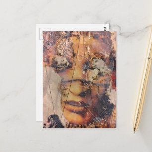 Cartão Postal colagem com rosto abstrato mídia mista