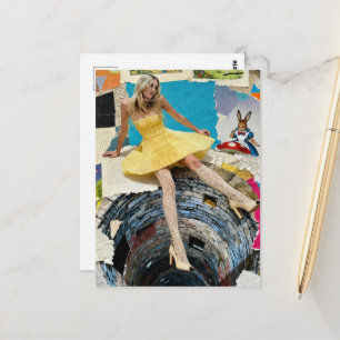 Cartão Postal Colagem da Queda de Alice na Toca do Coelho