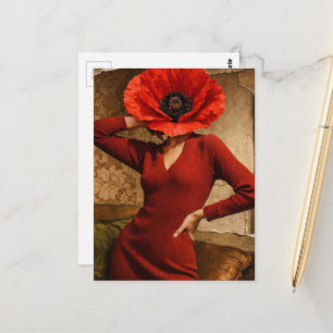 Cartão Postal Colagem da Senhora Flor de Papoula Surrealista