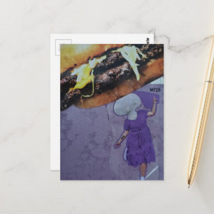 Cartão Postal Colagem da Senhora Silvestre Hambúrguer de Queijo