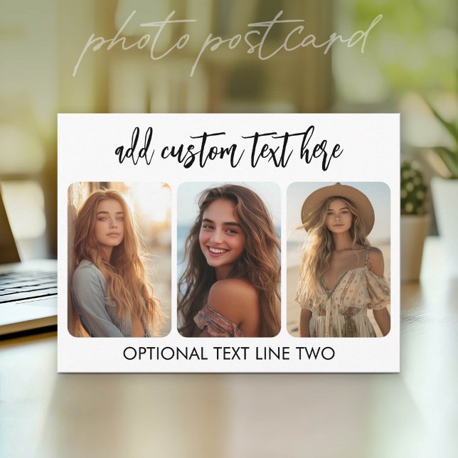 Cartão Postal Colagem de 3 fotos com script bounce moderno (Photo Postcard - Customize with your favorite pics)