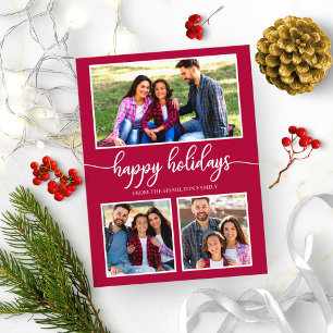 Cartão Postal Colagem de 3 Fotos Felizes Férias de Natal Moderno