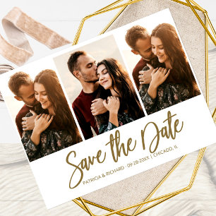 Cartão Postal Colagem de 3 Fotos para Salvar a Data do Casamento