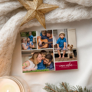 Cartão Postal Colagem de 4 Fotos Desejos Quentes Natal Simples