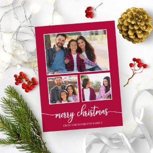 Cartão Postal Colagem de 4 Fotos Escrita Elegante Feliz Natal