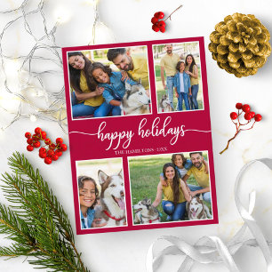 Cartão Postal Colagem de 4 Fotos Feliz Férias Natal Moderno
