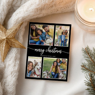 Cartão Postal Colagem de 4 Fotos Natal Alegre Fofo Preto