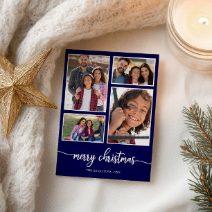 Cartão Postal Colagem de 4 Fotos Natal Elegante Azul
