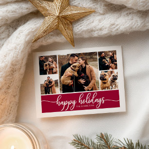 Cartão Postal Colagem de 5 Fotos com Letra Elegante Feliz Natal