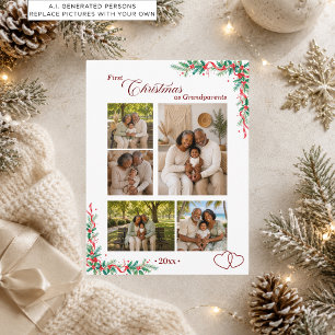 Cartão Postal Colagem de 5 Fotos Primeiro Natal como Avós