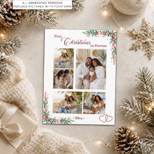 Cartão Postal Colagem de 5 Fotos Primeiro Natal como Pais