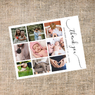 Cartão Postal Colagem de 9 Fotos Moderna Obrigada Chá de Bebê